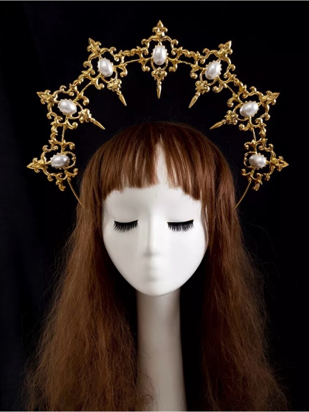 Gold Pearl Halo Crown Headpiece - Women Accessories